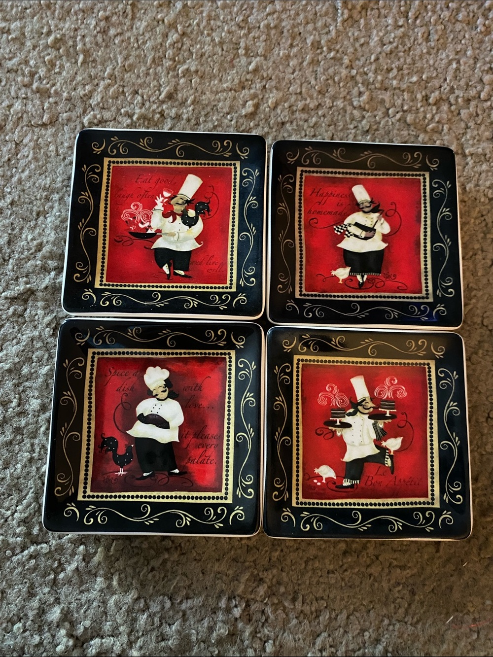 LANG Savor the Flavor Chef Illustration Square Dish Set in Red and Black